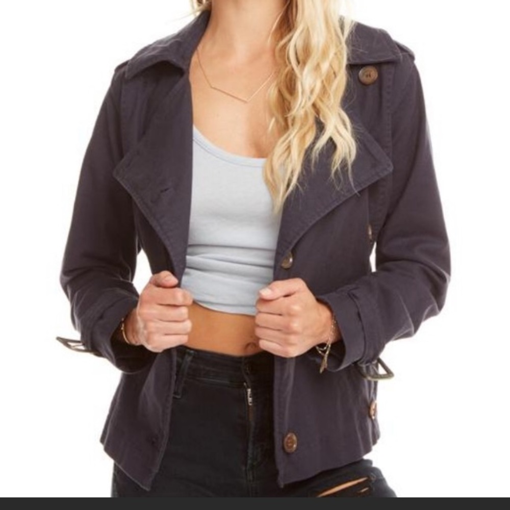 CHASER vintage dyed short trench coat blueberry